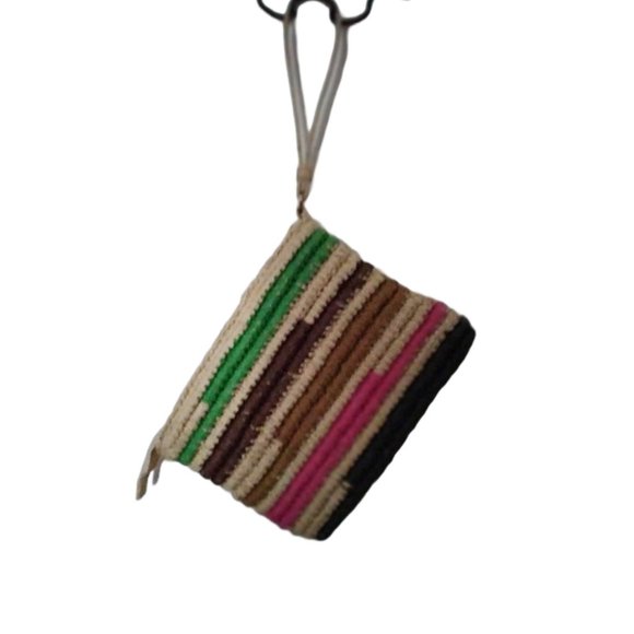 New Women’s Corded Striped Straw Beach Pouch/Wristlet/Wallet Multi-Color Stripes - Picture 4 of 13